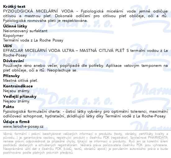 Příbalový leták - LA ROCHE-POSAY Effaclar Micelární voda Ultra pro mastnou a citlivou pleť 200 ml