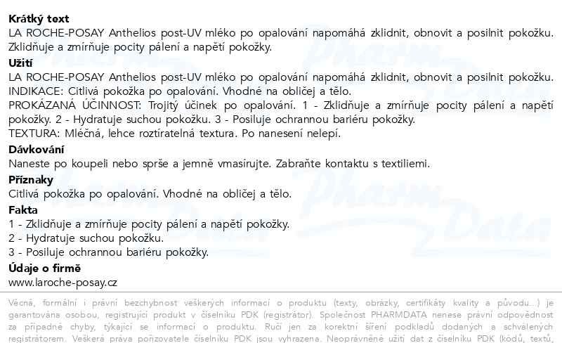 Příbalový leták - LA ROCHE-POSAY ANTHELIOS Post-UV mléko 200ml