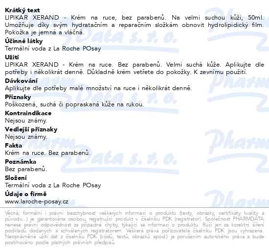 Příbalový leták - LA ROCHE-POSAY LIPIKAR Xerand krém na ruce 50ml
