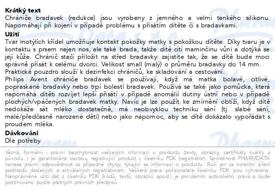 Příbalový leták - Philips AVENT Chránič bradavek - small 2 ks + ster.krabička