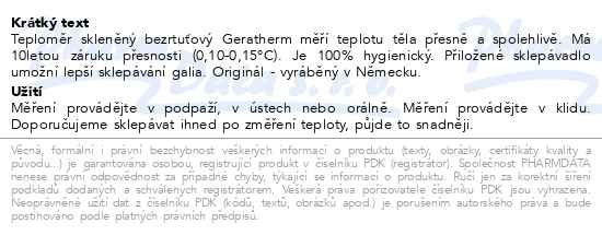 Příbalový leták - Geratherm classic teploměr skleněný bezrtuťový