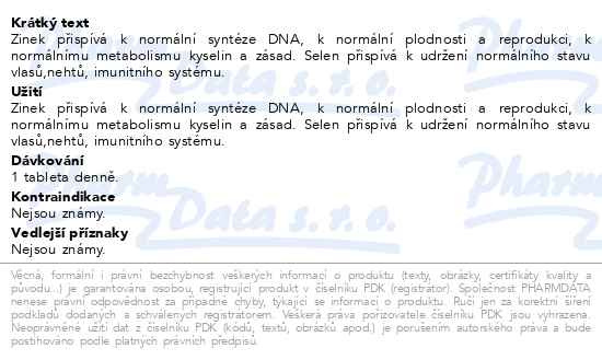 Příbalový leták - Edenpharma Zinek Selen tbl.100