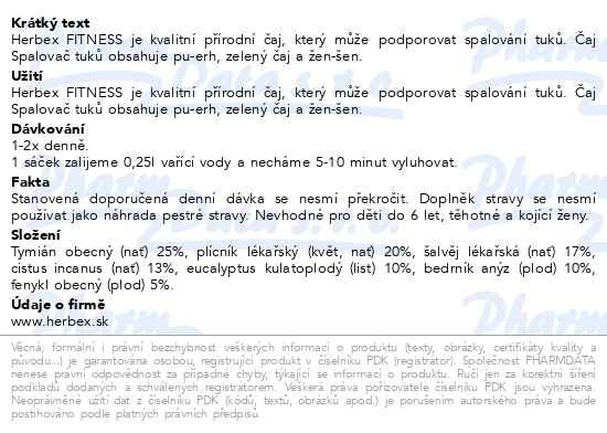 Příbalový leták - HERBEX Spalovač tuků čaj 20x1.5g