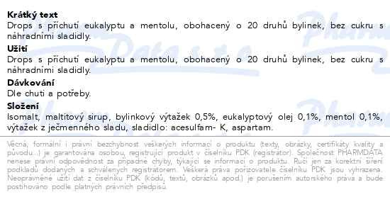 Příbalový leták - Vivil Eukalyp.-ment.+20 druhů bylin bez cukru 120g
