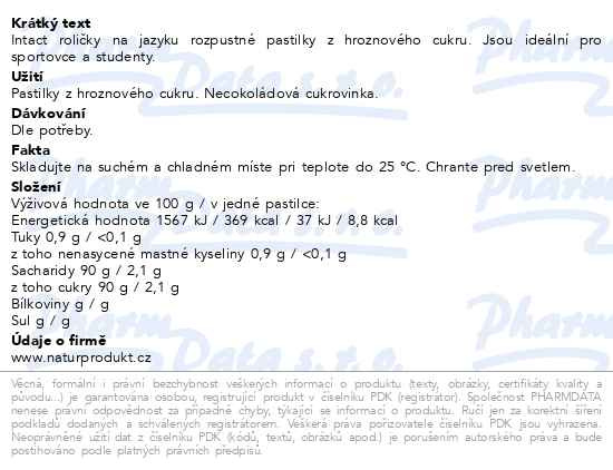 Příbalový leták - Intact hroznový cukr classic 17ks