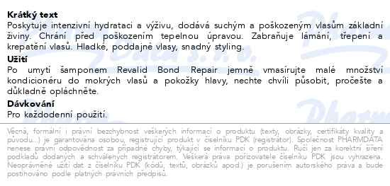 Příbalový leták - Revalid Bond Repair Conditioner 200ml