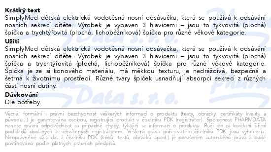 Příbalový leták - SimplyMED Dětská nosní odsávačka a čistič pórů