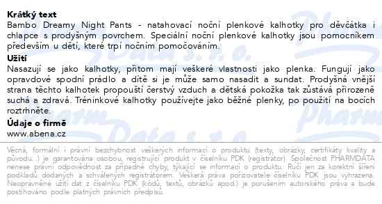 Příbalový leták - Bambo Dreamy Nigh.Pants 4-7let Unisex 15-35kg 10ks