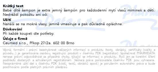 Příbalový leták - Babé Dítě - Extra jemný šampon 200 ml (Pediatric Extra Mild Shampoo)