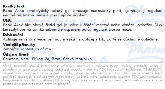 Příbalový leták - Babé Akné Hloubkově čistící gel 200 ml (Stop AKN Purifying Cleansing Gel)