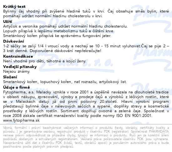 Příbalový leták - Bylinný čaj na cholesterol 20x1.25g Fytopharma