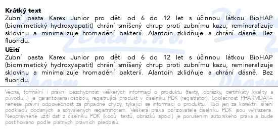 Příbalový leták - Karex JUNIOR zubní pasta 65ml
