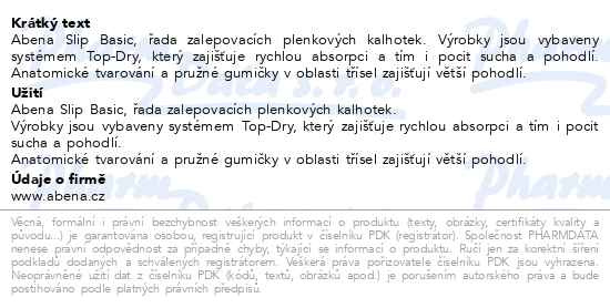 Příbalový leták - Inkontinenční kalhotky Abena Slip Basic L2 23ks