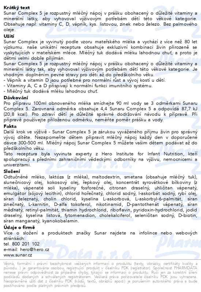 Příbalový leták - Sunar Complex 5 dětské mléko 600 g