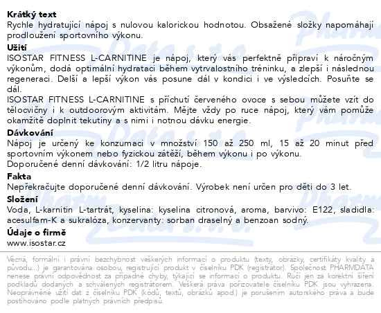 Příbalový leták - ISOSTAR Fitness L-carnitine red fruit 500ml