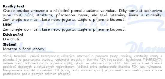 Příbalový leták - Allnature Jahody sušené mrazem 30g