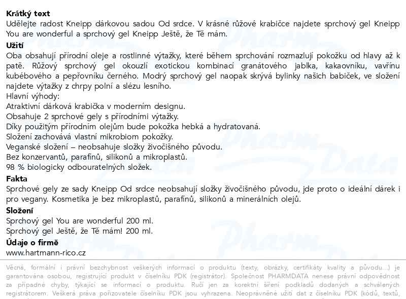 Příbalový leták - KNEIPP Dárková sada sprchové gely Od srdce 2x200ml