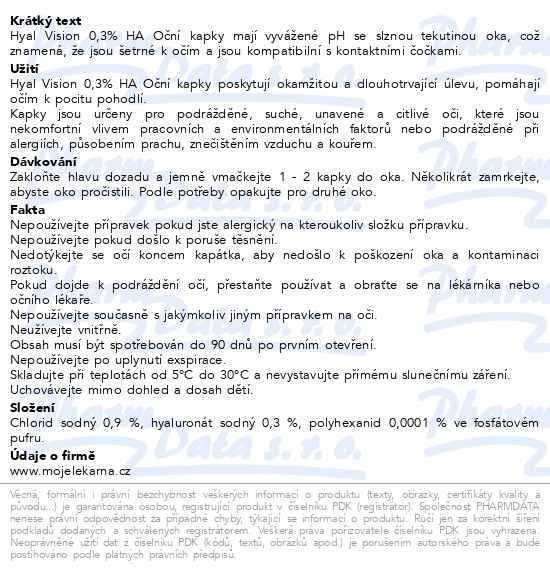 Příbalový leták - Moje lékárna Hyal-Vision 0.3% HA oční kapky 10ml