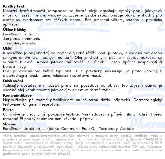 Příbalový leták - Green Idea Jalovcový masážní olej 200ml