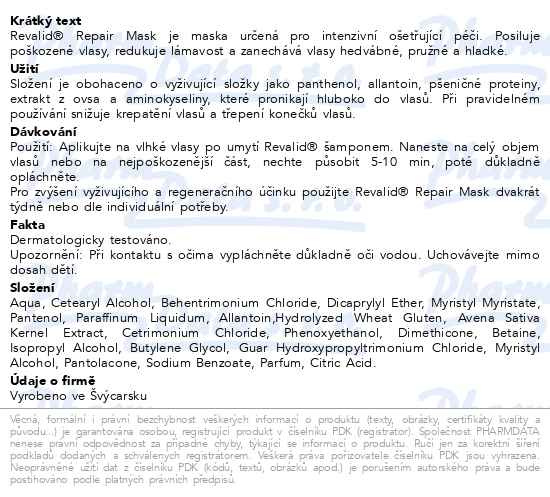 Příbalový leták - Revalid REPAIR mask 150ml
