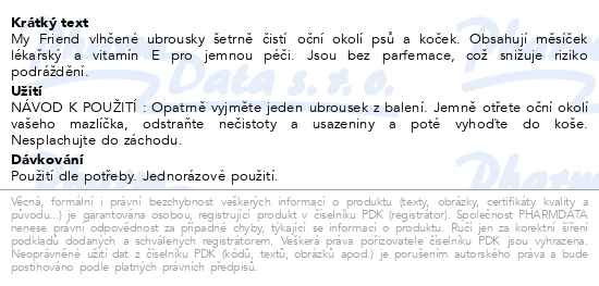 Příbalový leták - My friend vlhčené ubrousky na oči pro psy a kočky 30ks