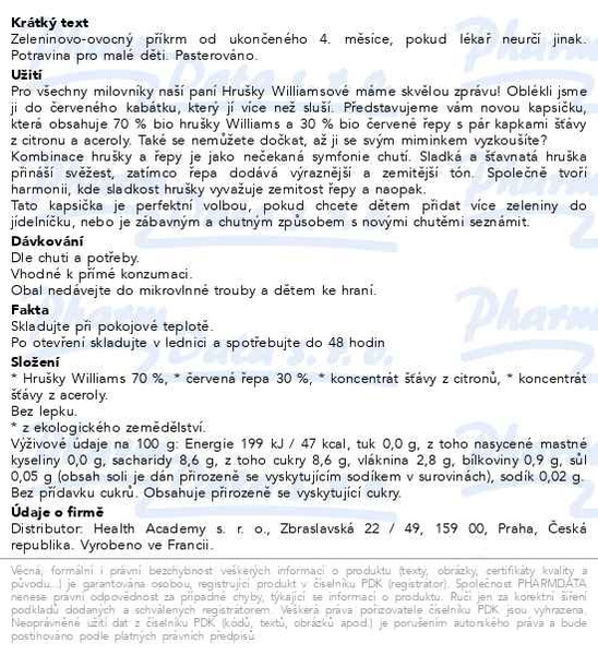 Příbalový leták - Good Gout Hruška Williams+červ.řepa BIO 120g 4M+