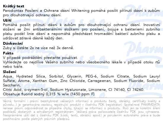 Příbalový leták - Parodontax Posíl.a Ochr.dásní White zub.pasta 75ml