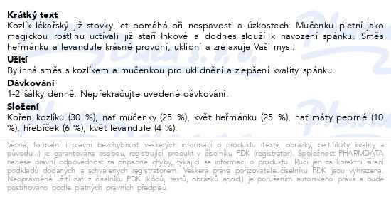 Příbalový leták - LEROS Hluboký spánek čaj 20x1g
