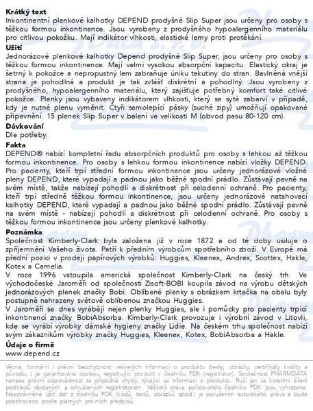 Příbalový leták - Depend Slip Super inkont.kalhotky vel.M 15ks