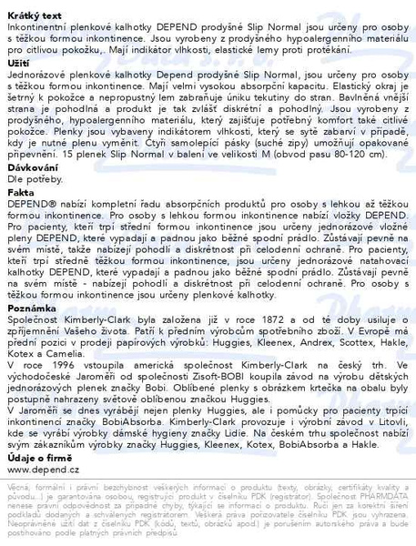Příbalový leták - Depend Slip Normal inkont.kalhotky vel.M 15ks