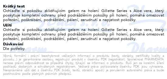 Příbalový leták - Gillette Series Zklidňující Gel Na Holení S Aloe Vera, 200ml