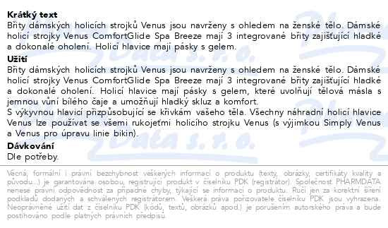 Příbalový leták - Gillette Venus Spa Breeze náhradní hlavice 4ks