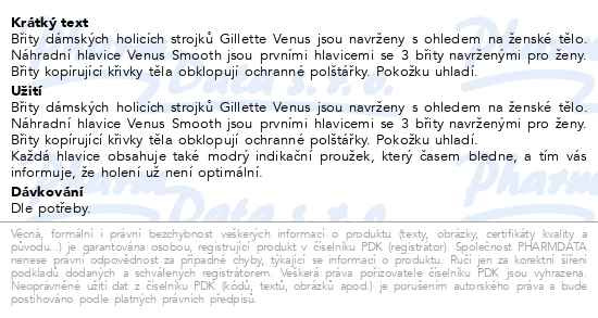 Příbalový leták - Gillette Venus Smooth náhradní hlavice XXL 12ks