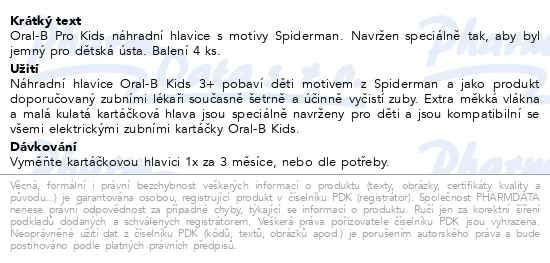 Příbalový leták - Oral-B EB 10-4 Spiderman náhradní hlavice 4ks