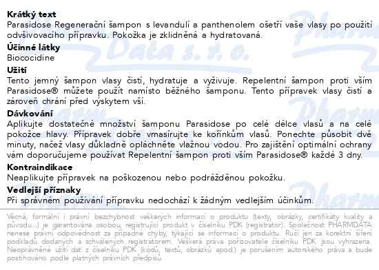 Příbalový leták - Parasidose Préventif šampon proti vším 200ml