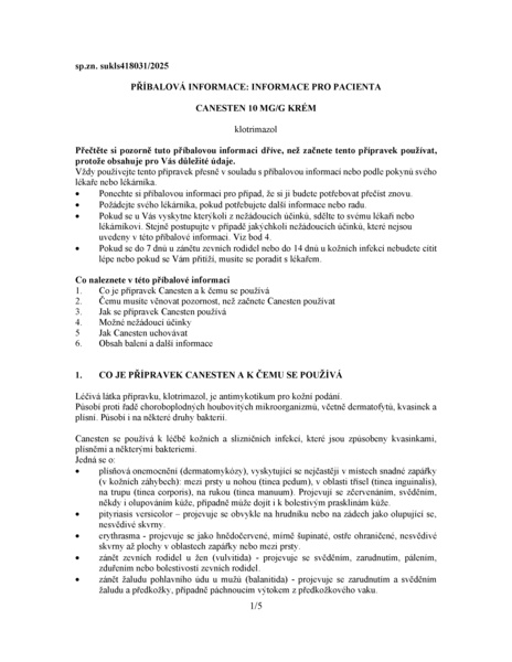 Příbalový leták (SUKL) - Canesten krém 10mg/g, 50g