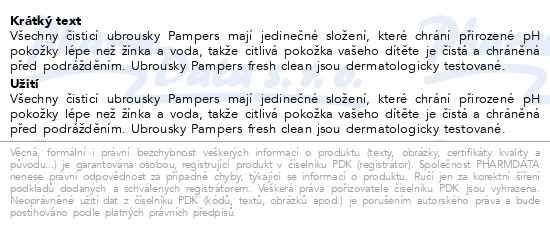Příbalový leták - Pampers Fresh Clean XXL vlhčené ubrousky 15x80 ks