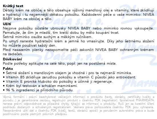 Příbalový leták - NIVEA Baby Krém na obličej a tělo 200ml