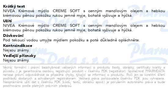 Příbalový leták - NIVEA Krémové tuhé mýdlo Creme Soft 100g