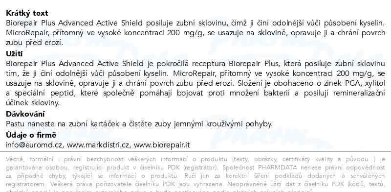 Příbalový leták - Biorepair Plus Advanced Enamel Active Shield zubní pasta 75ml