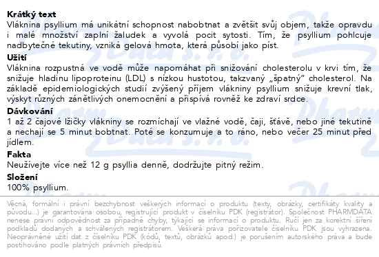 Příbalový leták - Allnature Psyllium BIO 150g