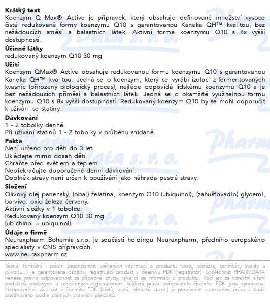 Příbalový leták - Koenzym Q Max Active 60 tobolek