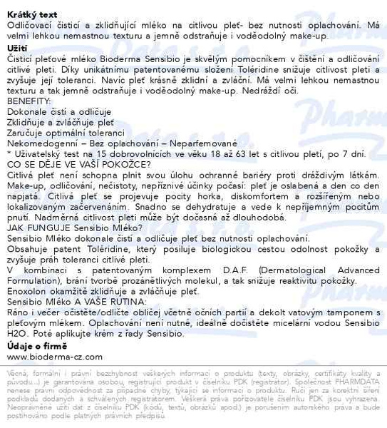 Příbalový leták - BIODERMA Sensibio mléko 250ml