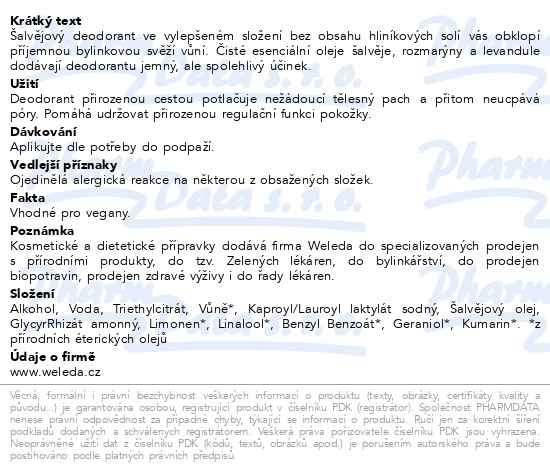 Příbalový leták - WELEDA Šalvějový deodorant 100ml