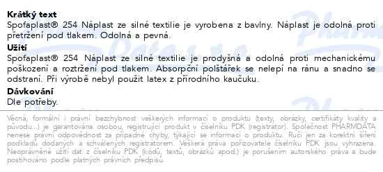 Příbalový leták - 3M Spofaplast 254 Pevná textilní náplast 6cmx1m