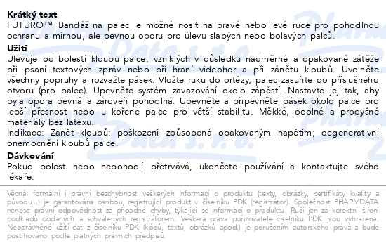 Příbalový leták - 3M FUTURO Bandáž na palec velikost L-XL, černá