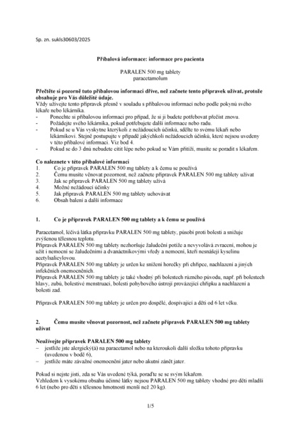 Příbalový leták (SUKL) - Paralen 500mg 24 tablet