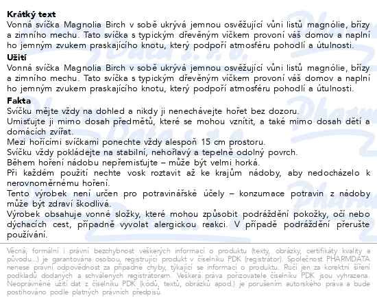 Příbalový leták - WoodWick Magnolia Birch vonná svíčka 275g