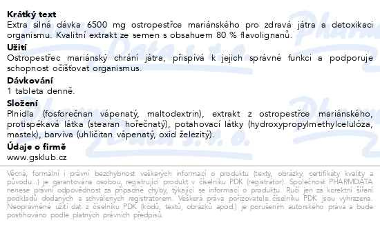 Příbalový leták - GS Ostropestřec 6500mg 60+20 tablet dárek