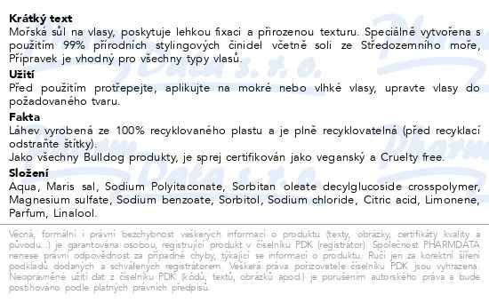 Příbalový leták - BULLDOG Original Styling Salt spray+sea salt 150ml